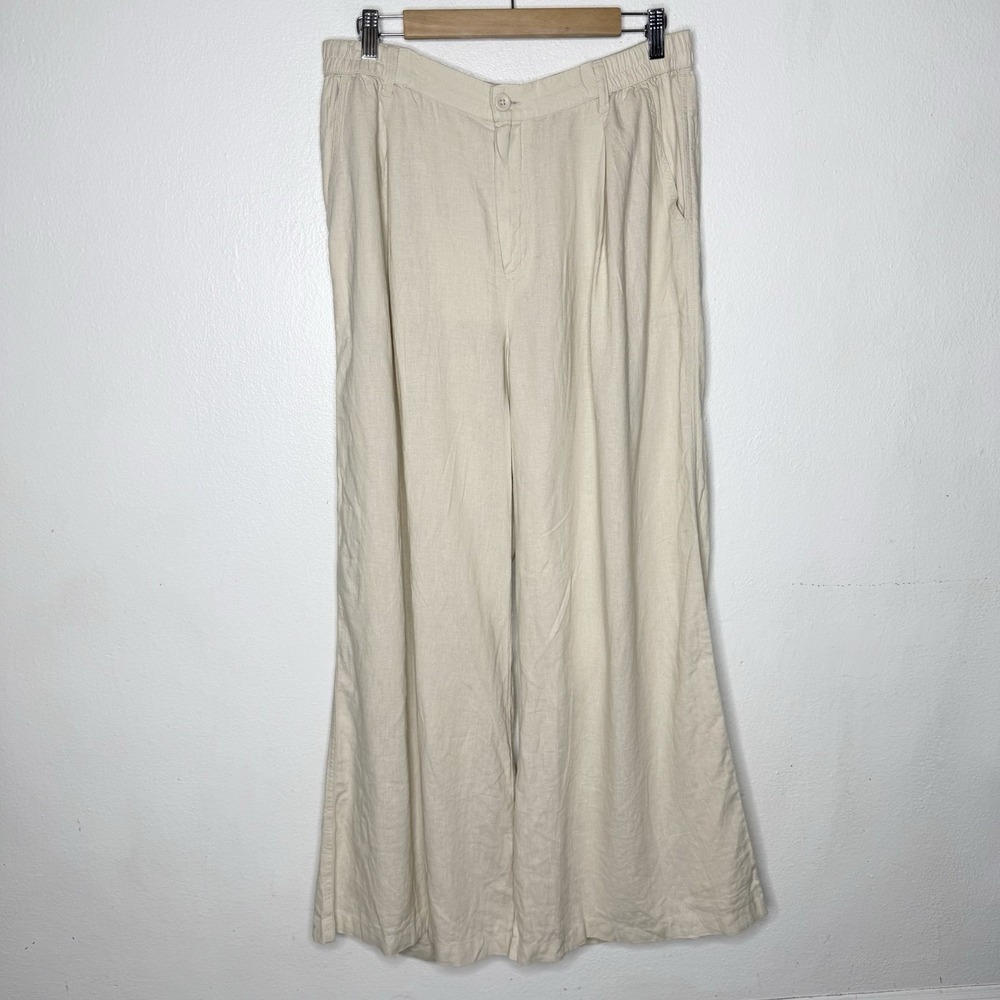 Aerie Beige Wide Leg High Rise Trouser Pants Minimalist Boho Women's Large